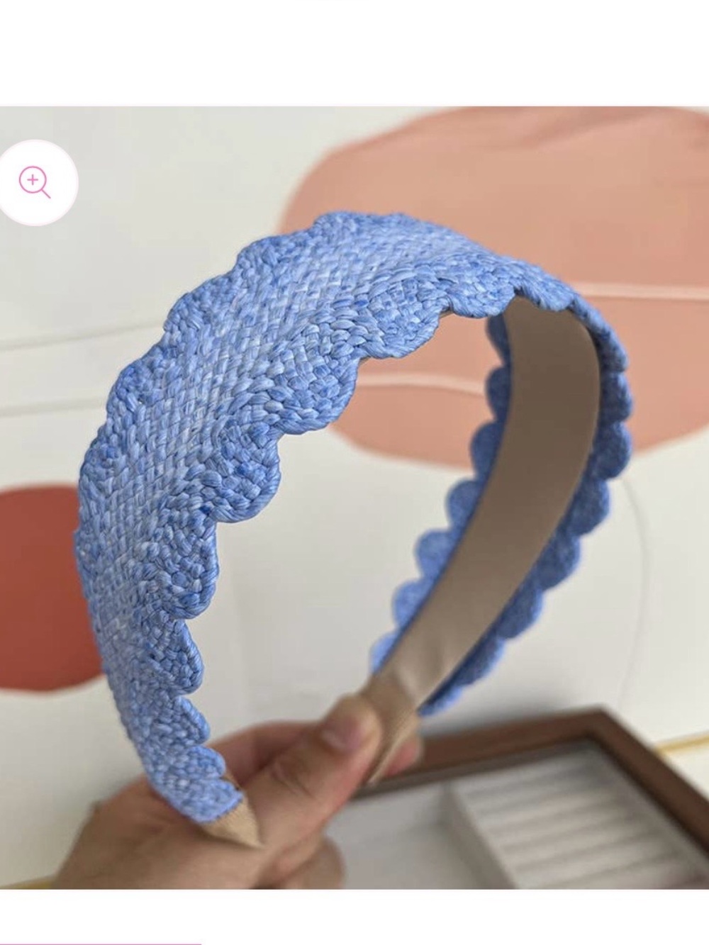 Scalloped Woven Headband in Light Blue